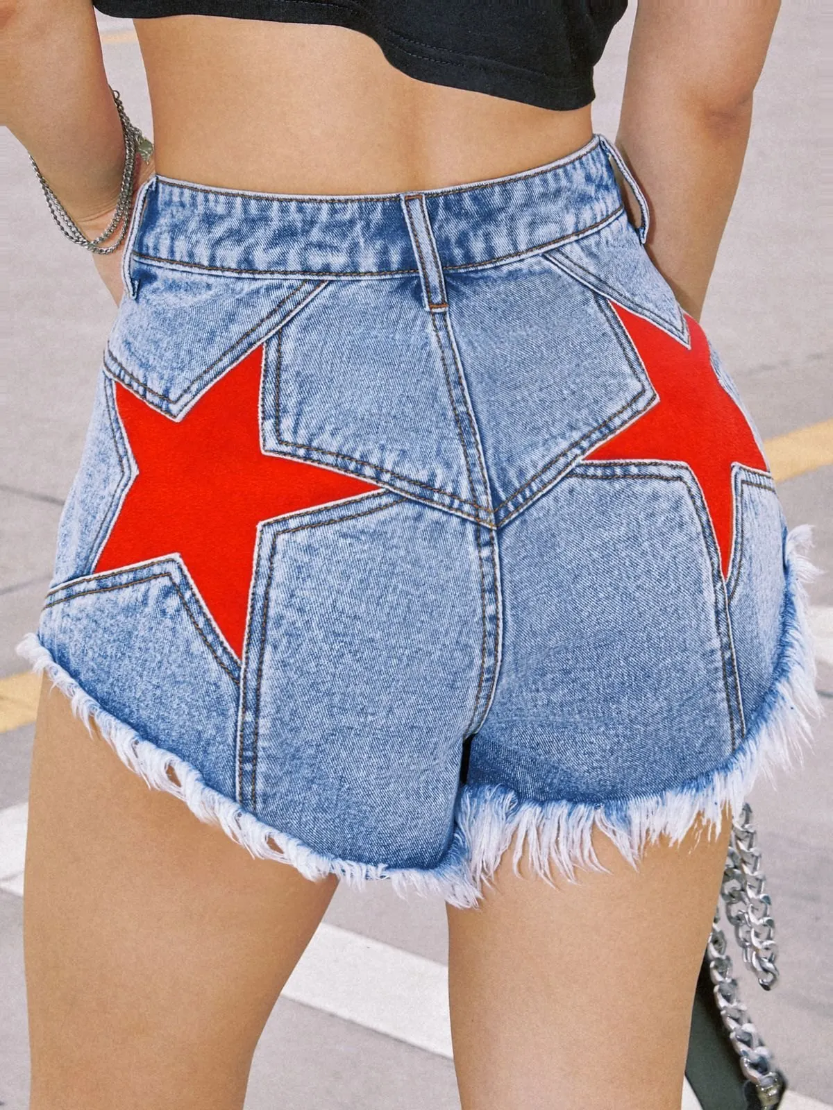 Back Star Patchwork Flare Jeans Maxct