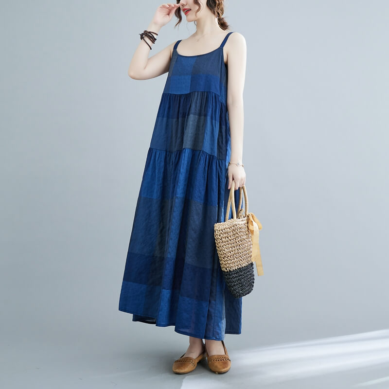 Maxct Women Summer Sleeveless Cotton-Linen A-Line Dress