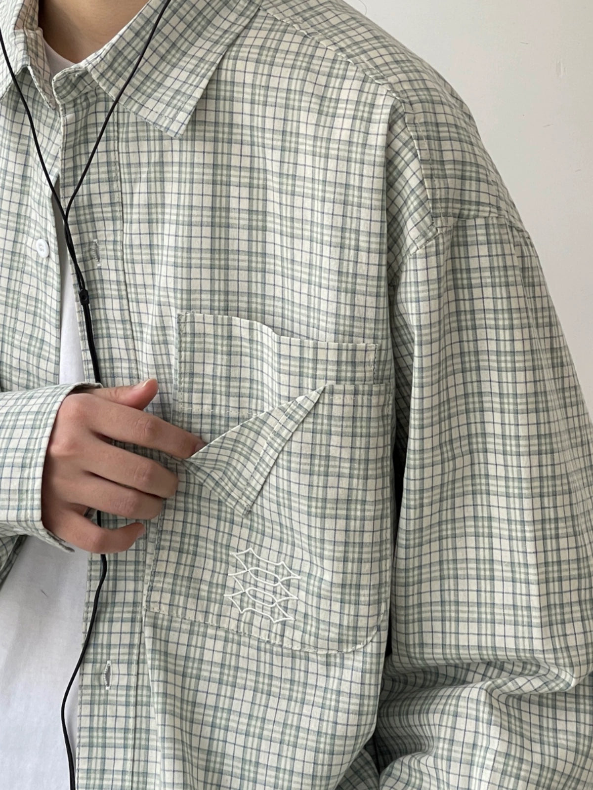 EVER Folded Pocket Green Plaid Shirt Maxct