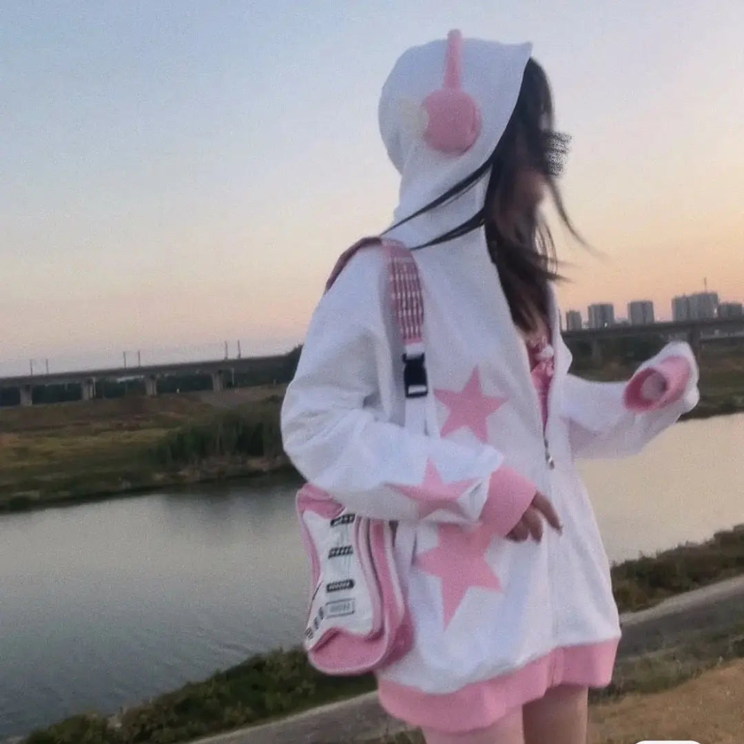 Maxct Harajuku Aesthetic High Street Hoodie Gothic Fashion Print Sweatshirt Hip Hop Loose Oversize Hoodie Women Kawaii Clothes
