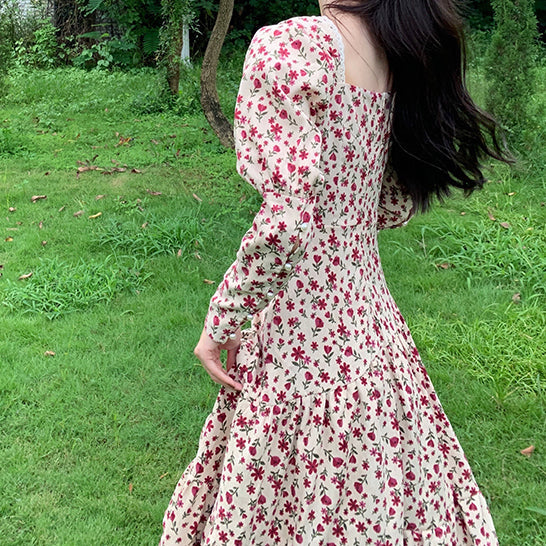 Sweet Floral Corduroy Midi Dress Maxct