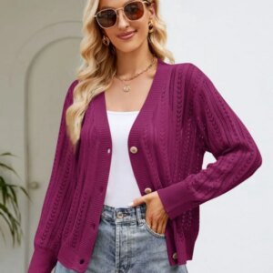 Maxct &Button Down Ribbed Trim Cardigan