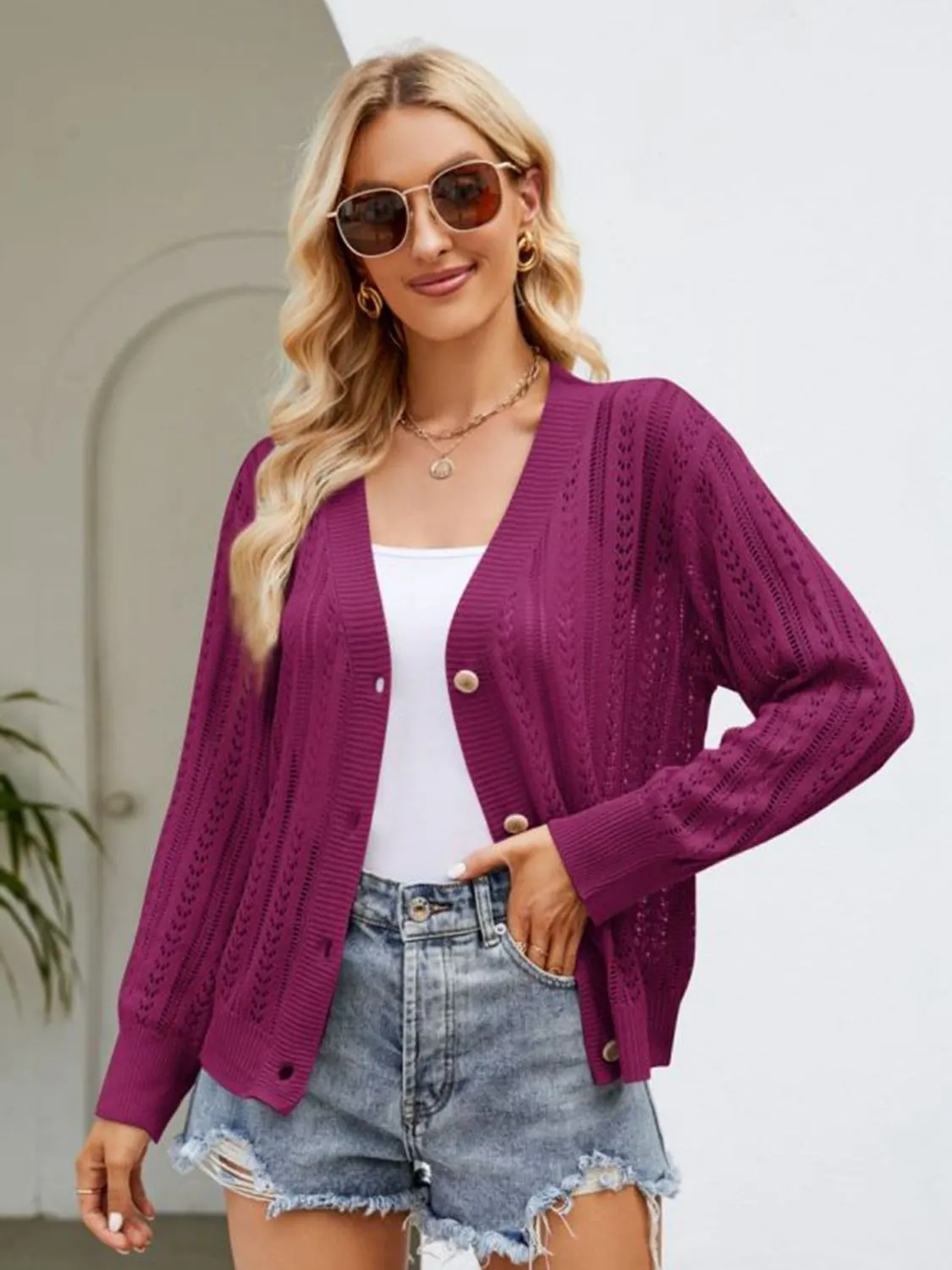 Maxct &Button Down Ribbed Trim Cardigan