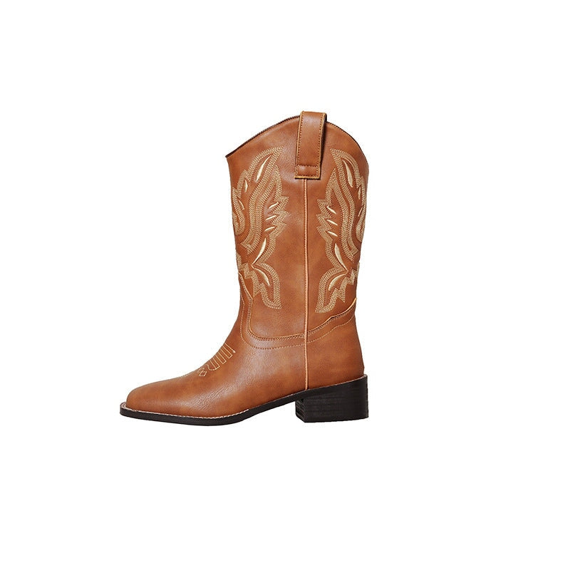Western Bootss Mid Calf Boots Embroider- Black/Brown/Coffee Roper Cowgirl Boots Maxct