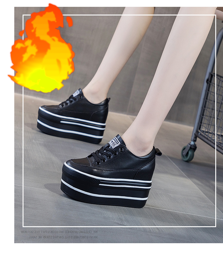 Genuine Leather Super High Thick Heel Platform Sneakers - true-deals-club