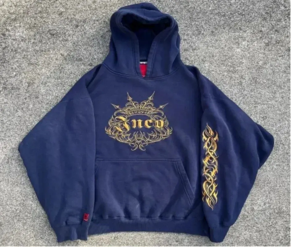 Gothic Geometric Embroidery Splicing Hoodie Y2K Style Maxct