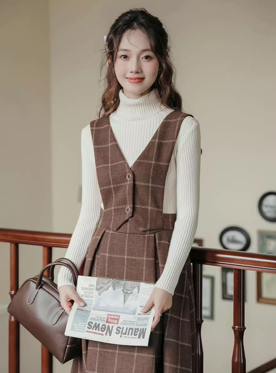 Plaid Vest Pinafore Dress Maxct
