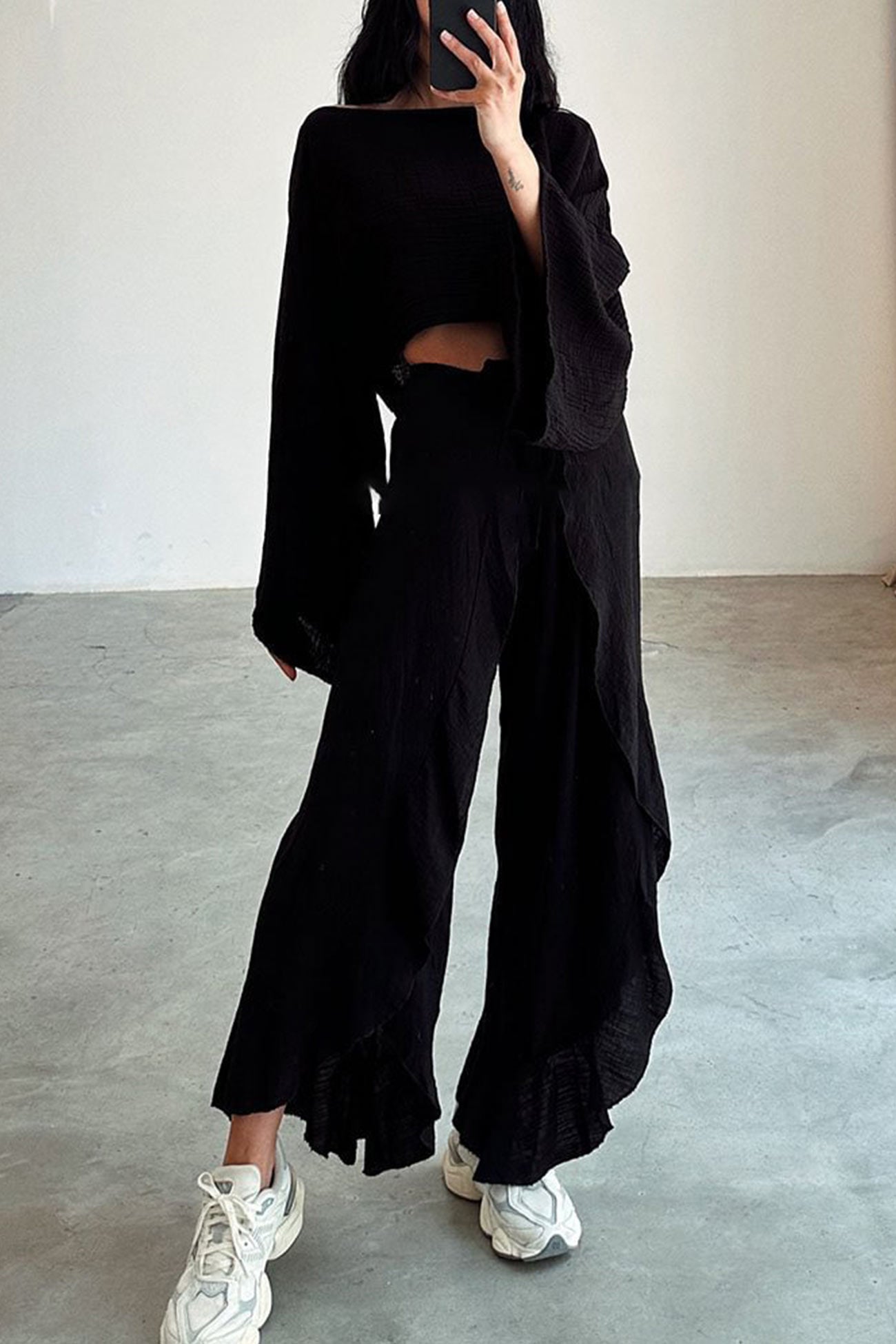 Maxct Solid Crop Top Slit Pants Suits