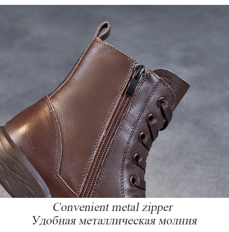 Handmade Retro Leather Ankle Boots: Women's Winter Flats - true deals club