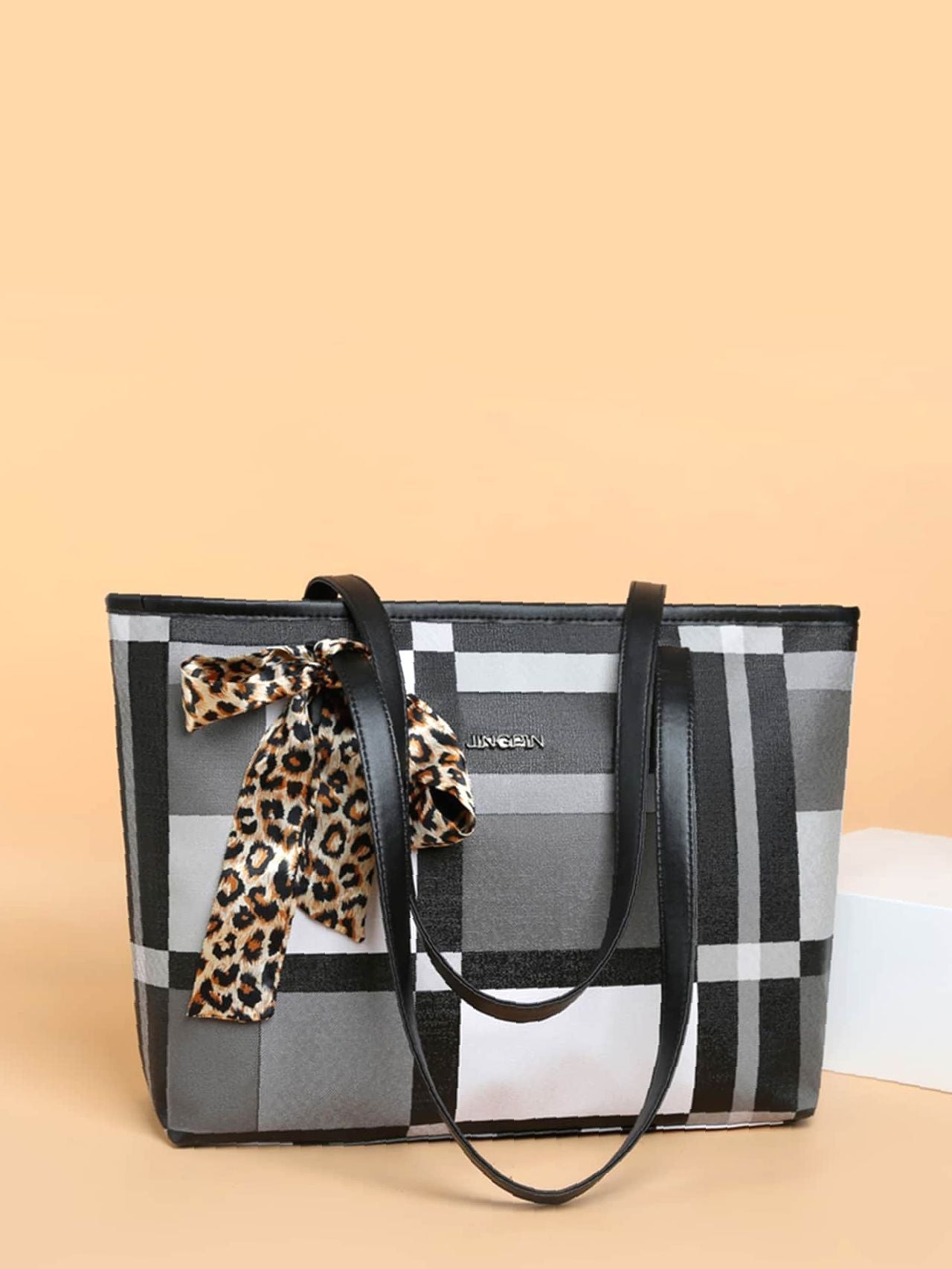Maxct - Twilly Scarf Decor Geometric Print Tote Bag  - Women Tote Bags