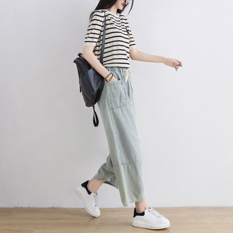 Women Spring Summer Retro Loose Denim Pants