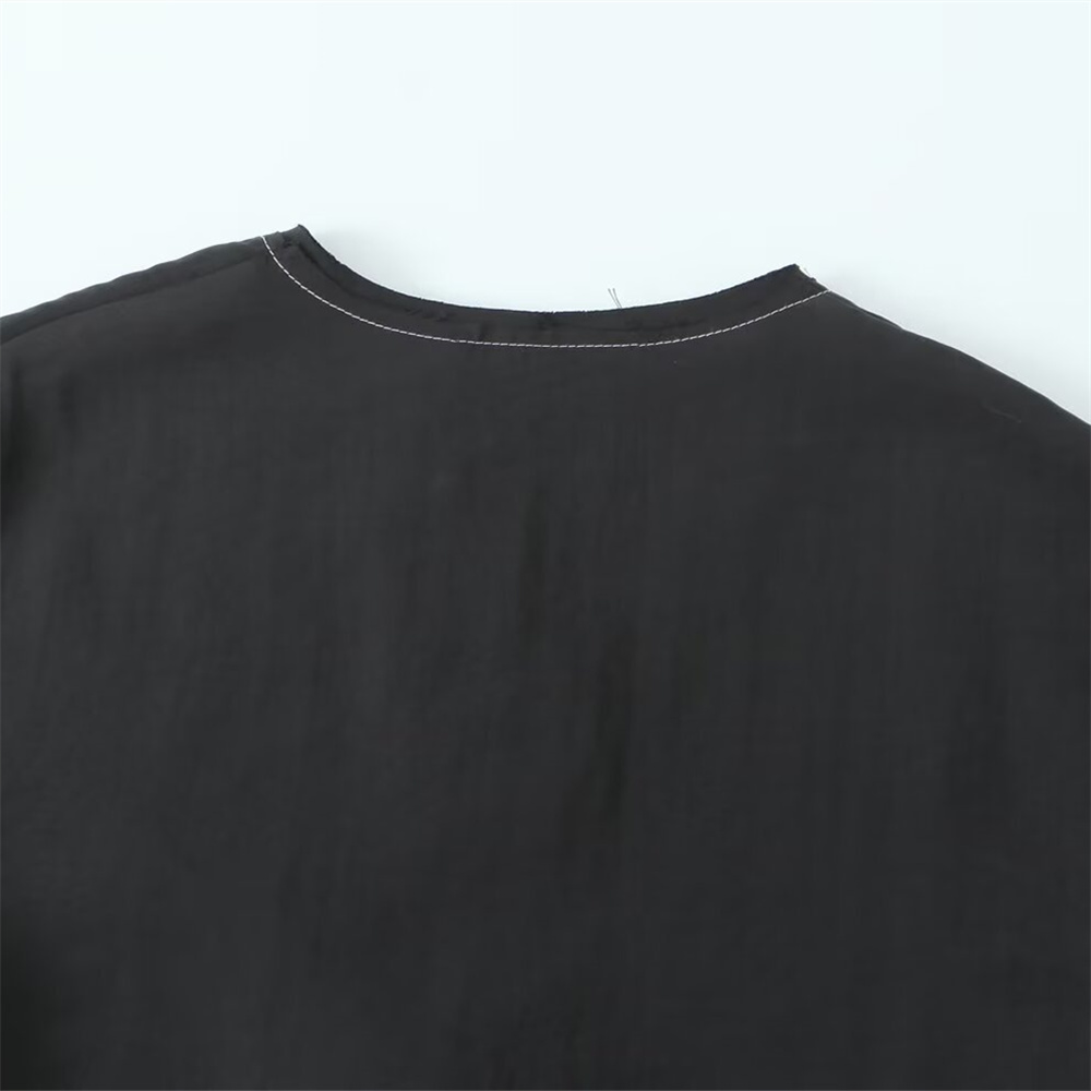 Autumn New Women's Fashion Simple Slim Fit Solid Color Deep V-neck Bow Tie Decorative Long Sleeve Shirt