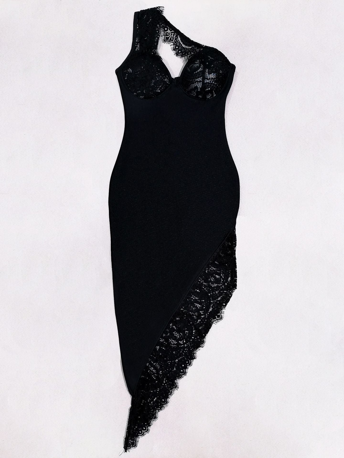 Maxct Export Women's Gothic Style American Hot Girl Black Lace Stitching Bandage Dress Spring Women's High-end Feeling