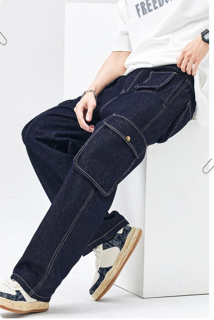 Maxct Elastic Waist Cargo Pocket Jeans Pants