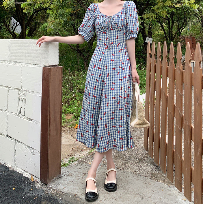 Cherry Gingham Midi Dress Maxct