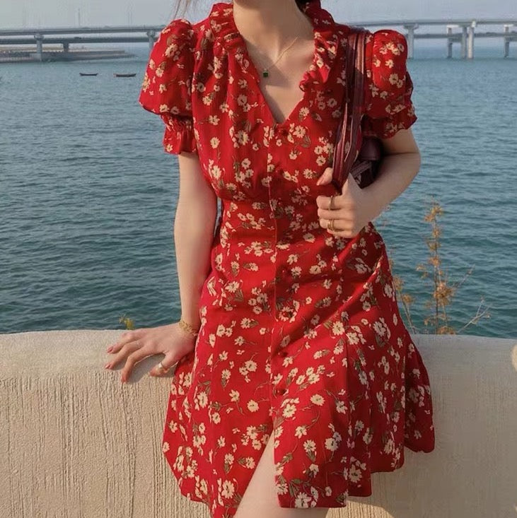 Floral Blossom Puff Sleeve Dress Maxct