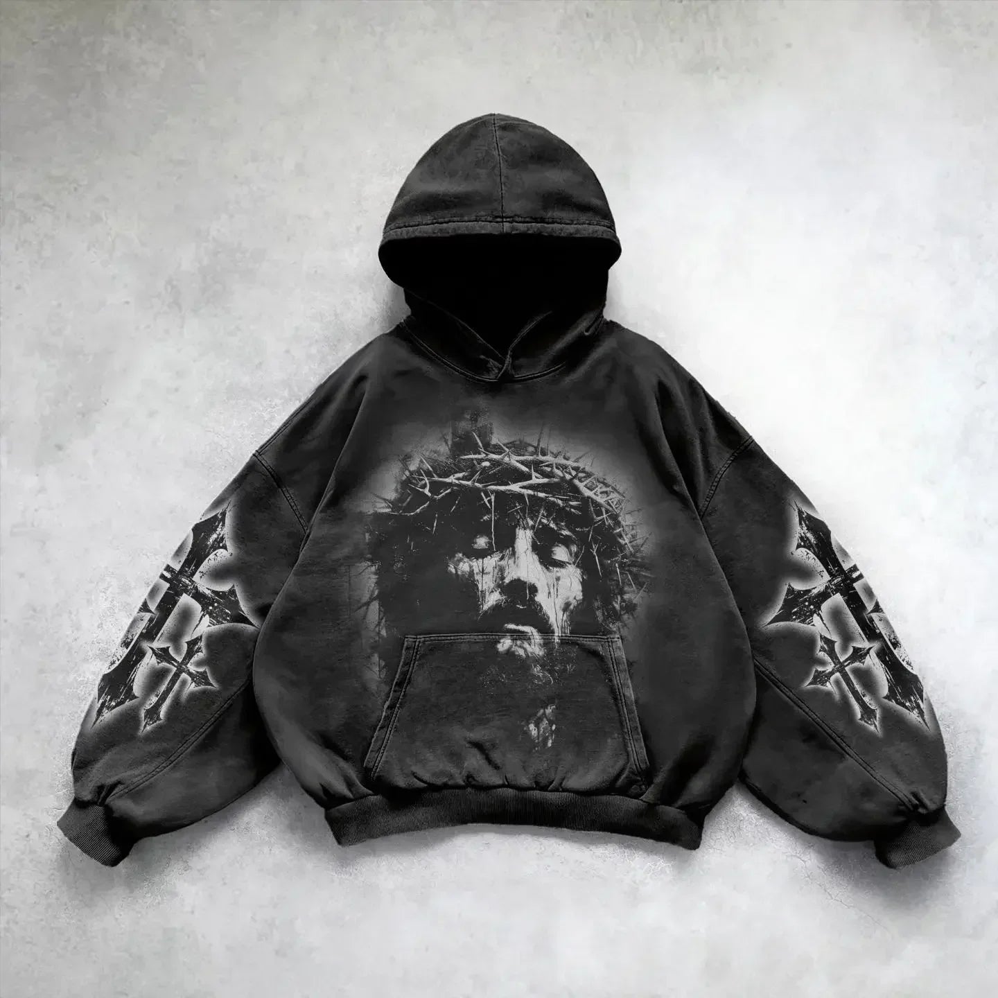 Maxct Heavy Washed Man Hoodie Sweatshirt Y2k Gothic Clothes Retro Streetwear Pattern Women Pullover Casual Fashion for Men Harajuku