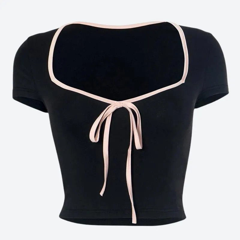 Maxct &Soft Girl Bow Sweetheart Neckline Top