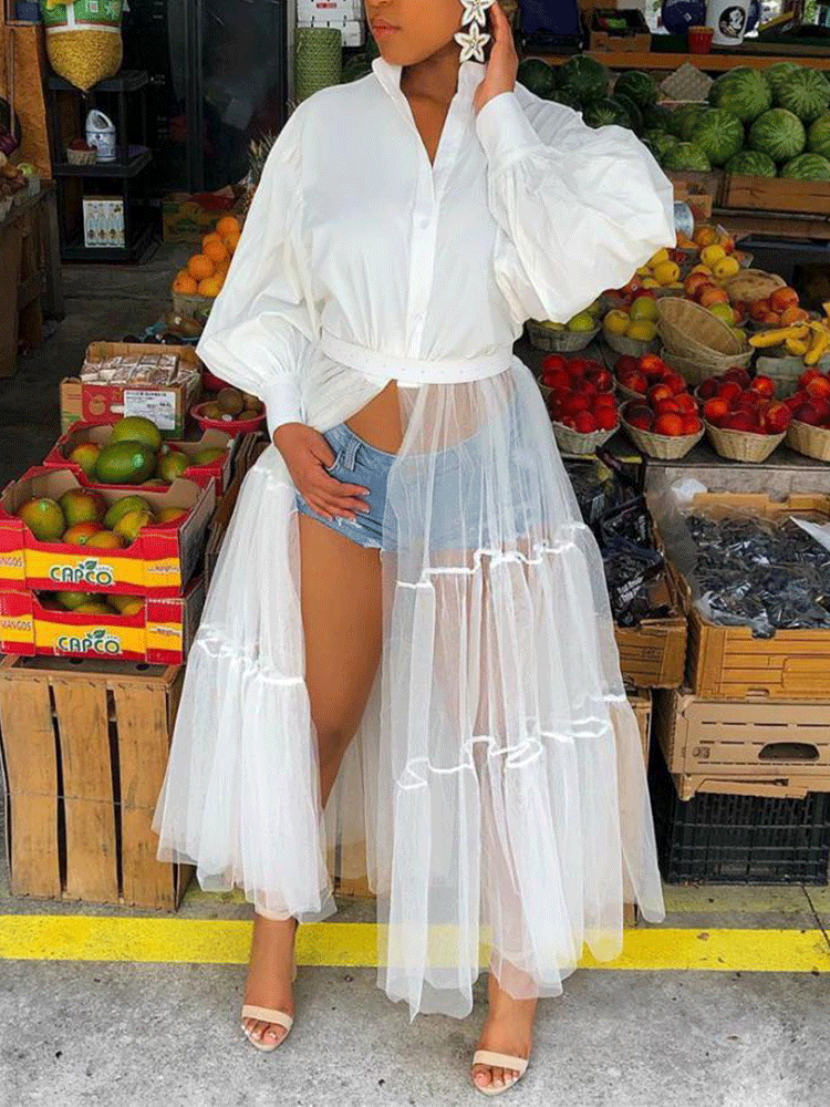 Sheer Mesh Patchwork Maxi Dress Maxct