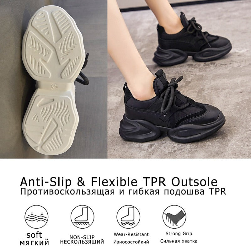 Women's  8cm Leather Air Mesh Platform Sneakers Maxct