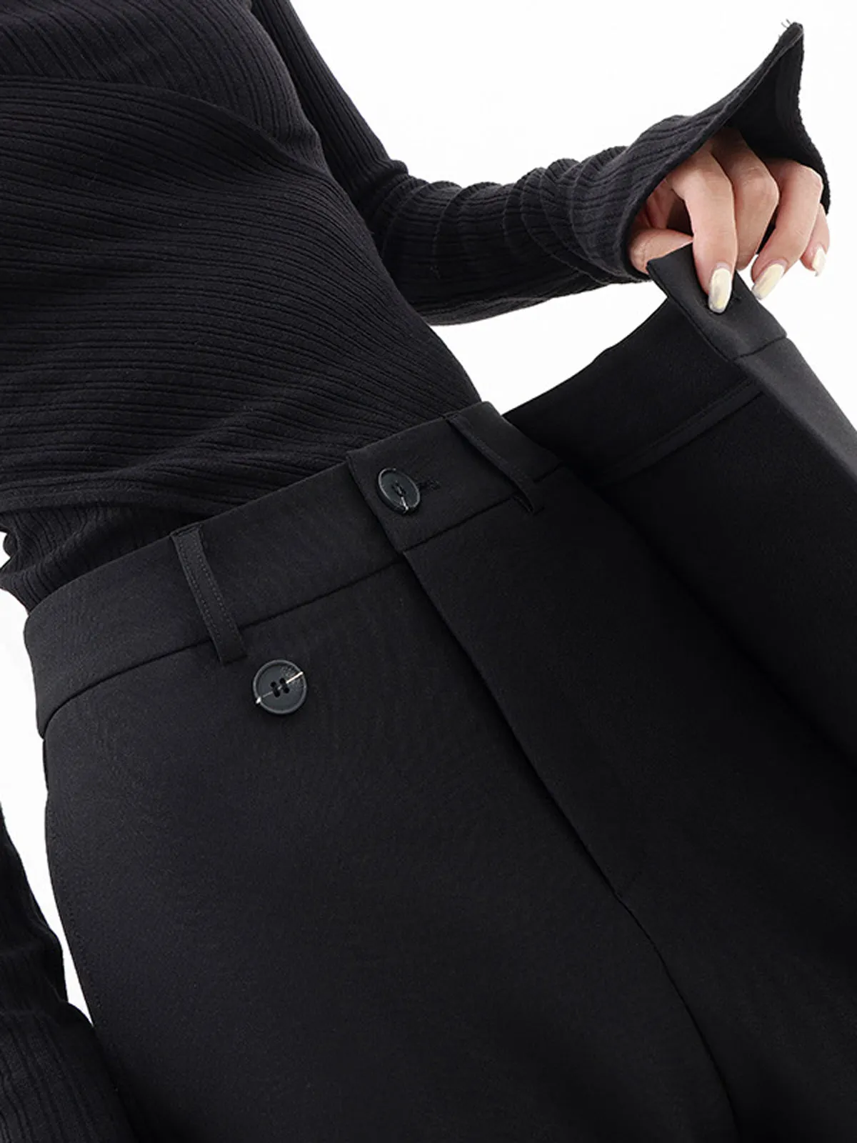 Maxct Asymmetrical Layer Button Wide Leg Dress Pants
