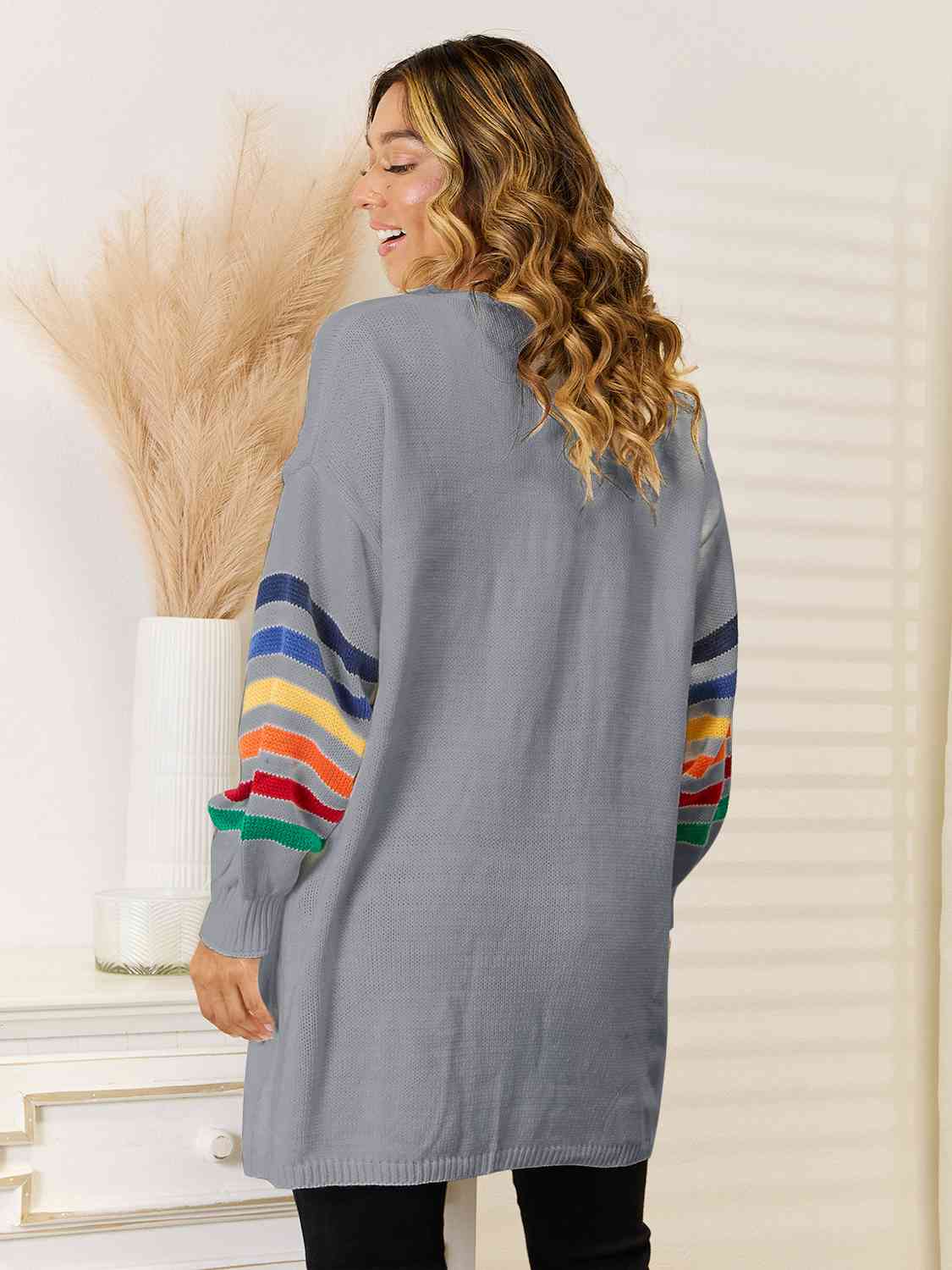 Maxct &Striped Open Front Dropped Shoulder Cardigan