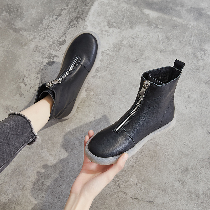 Leather Flat Ankle Boots - true-deals-club