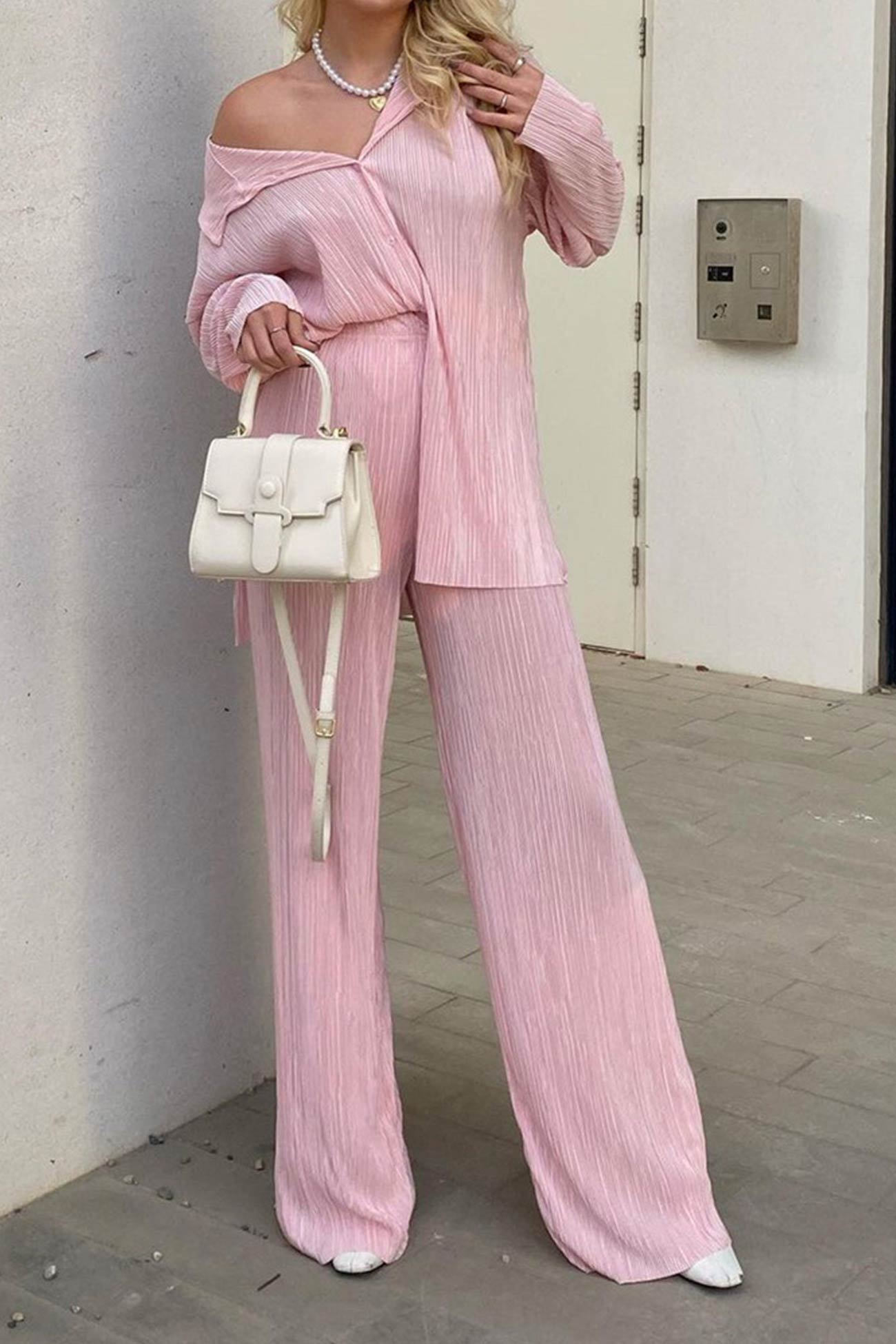 Maxct Pleated Shirt Wide Leg Pants Set - Image 2