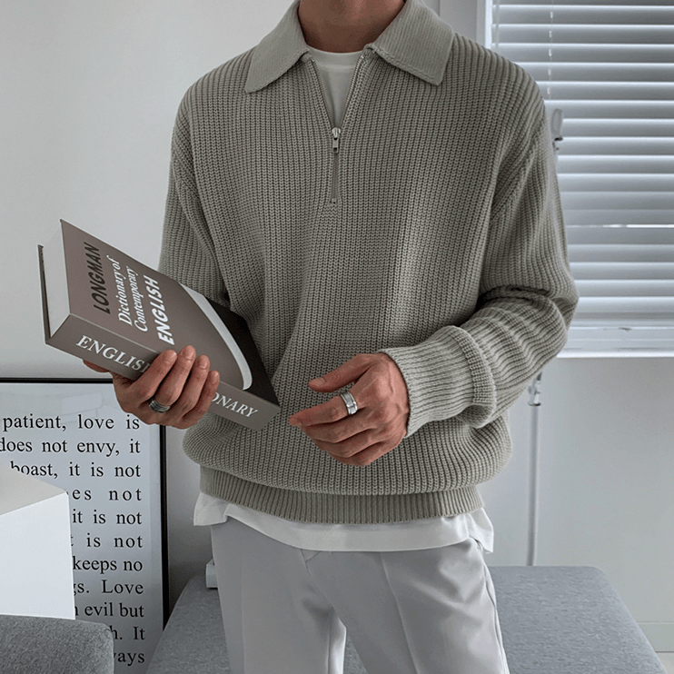 Maxct 6151 Knitted Half Zip-Up Collar Sweater