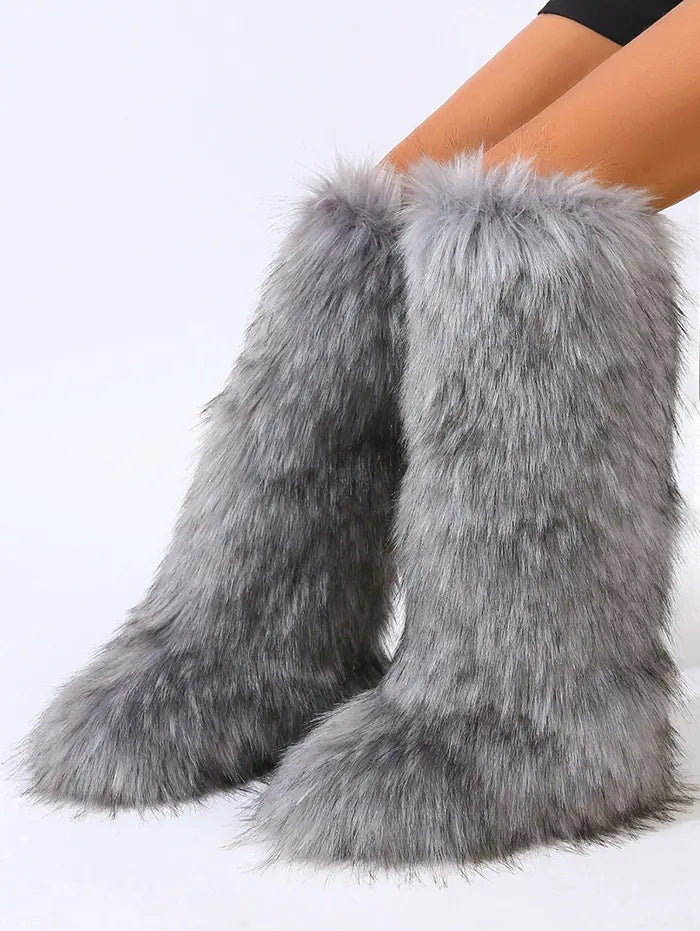 Warmth Thermal Fluffy Faux Fur Mid-calf Snow Boots Maxct