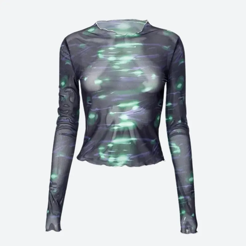 Maxct &Cyberpunk Green Lights Mesh Top