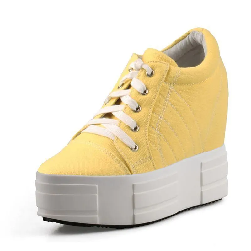 Women's Denim Wedge Shoes - Round Toe, Lace-up Closure Maxct