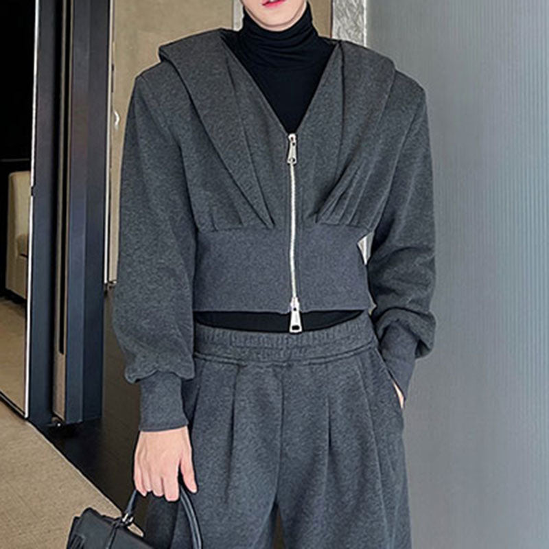 Maxct Retro Knit Cropped Sweater Wide-Leg Trousers Two-Piece Set