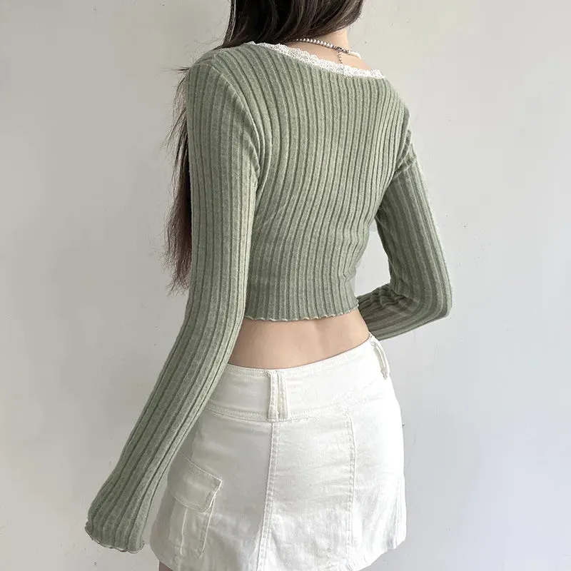 Maxct &Lace Trim Slit Plush Top