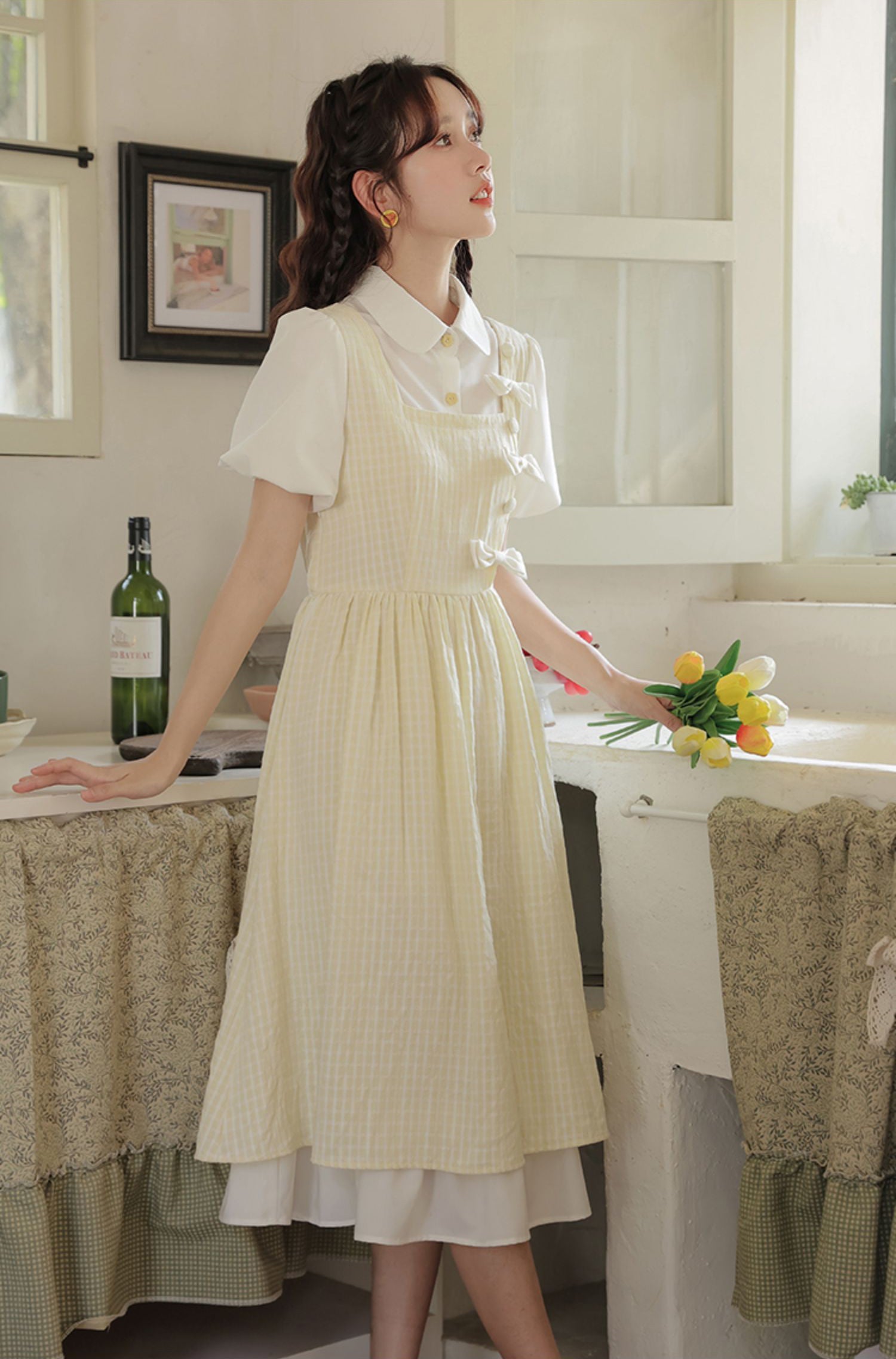 Gingham Bows Twofer Dress Maxct