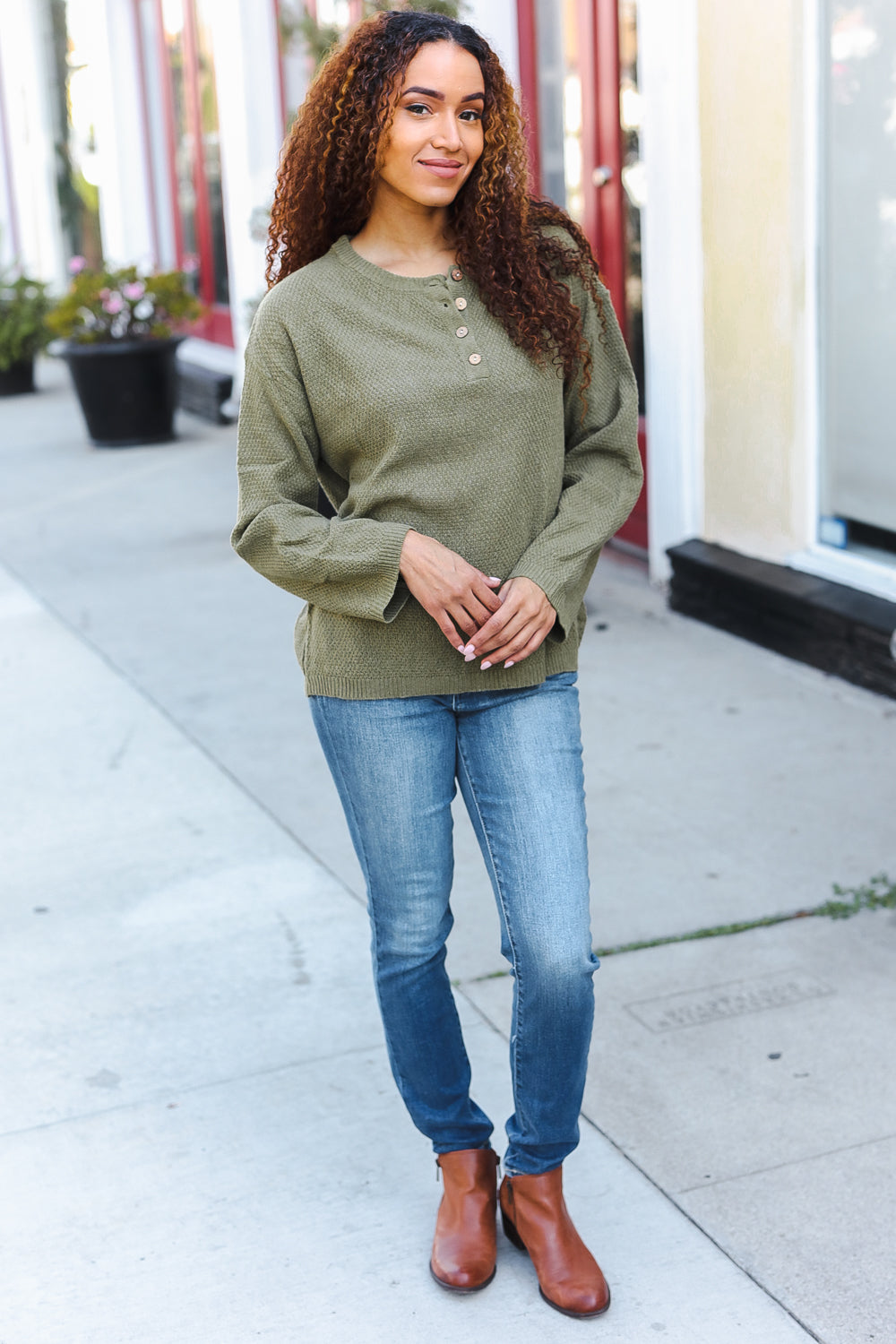 Maxct &Beautiful You Moss Green Button Down Ribbed Sweater