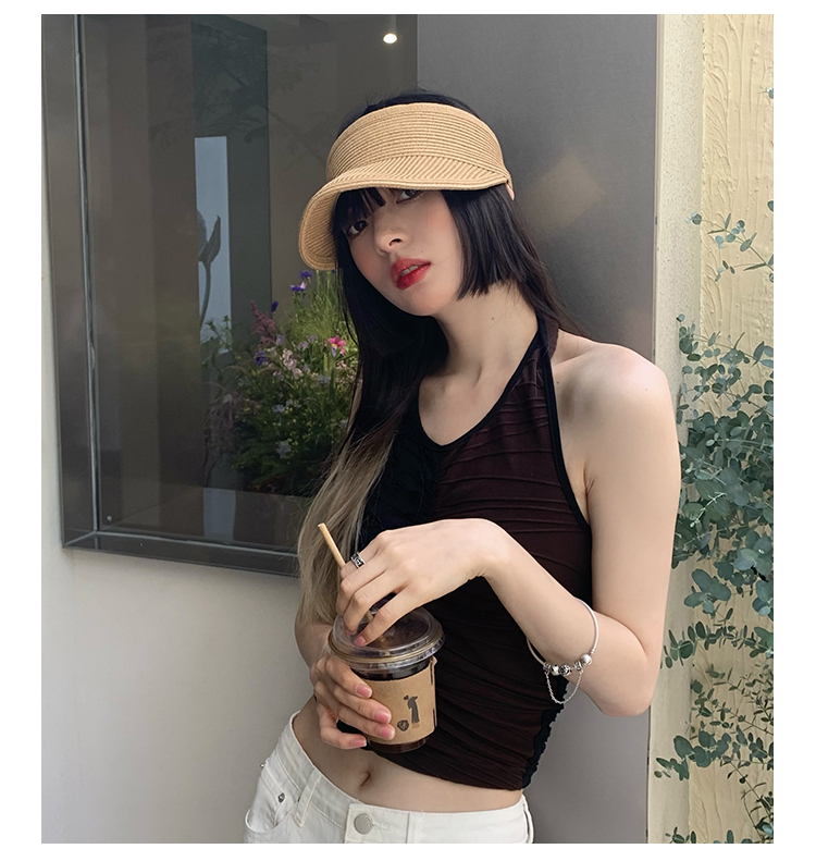 No Top Women's Summer Sun-Proof Travel Fashion Cover Face Straw Hat