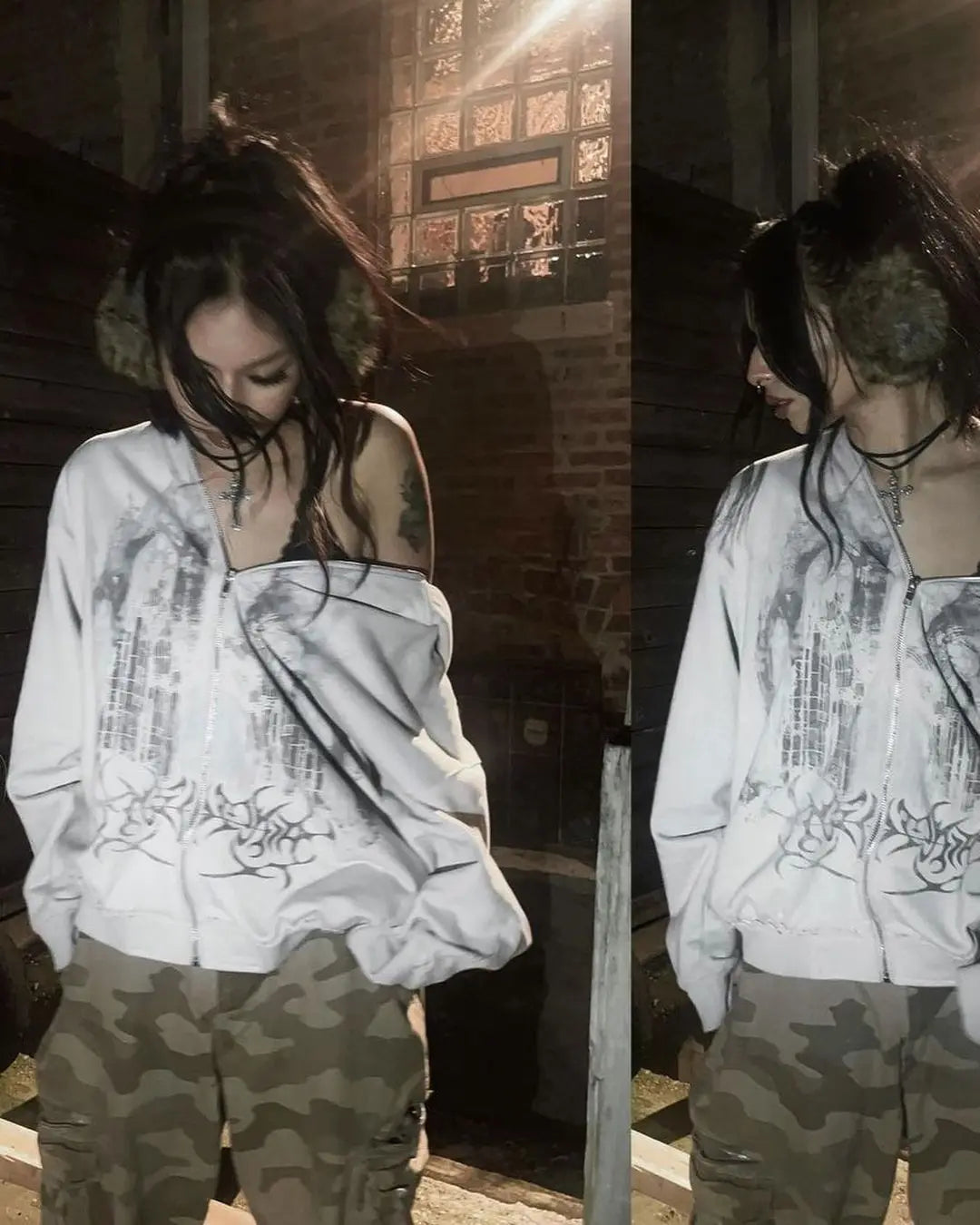 Maxct Vintage Spring Autumn Aesthetic Print Gothic Fashion Zip Up Hoodie Hip Hop Sweatshirt Casual Y2k Tops Women Man Kpop Clothes