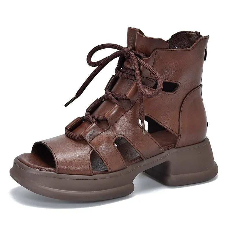 Genuine Platform Sandals Lace Up Retro Peep Toe Gladiator Sandals Maxct