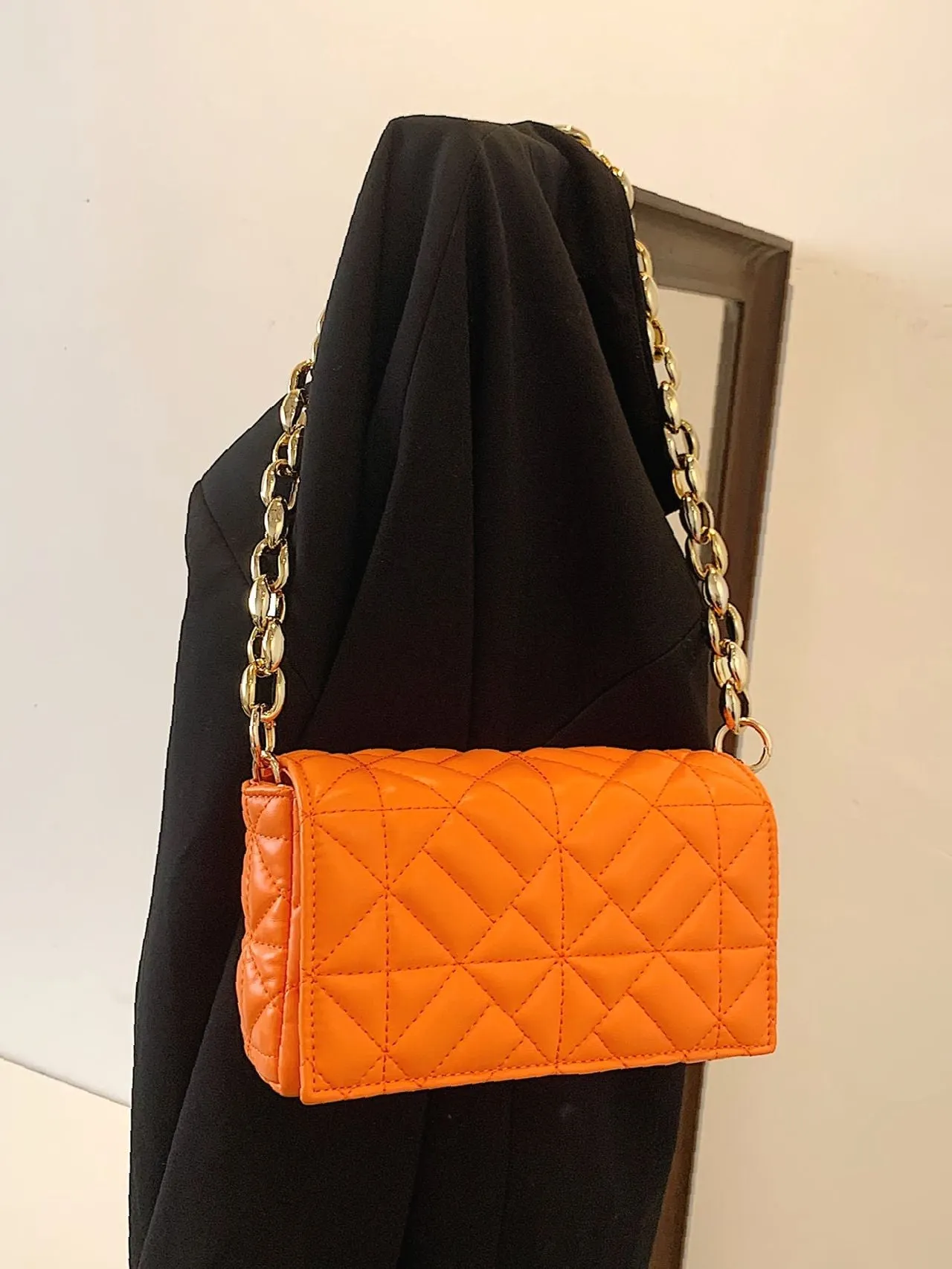Bag For Love - Minimalist Quilted Flap Square Bag - Women Maxct Bags