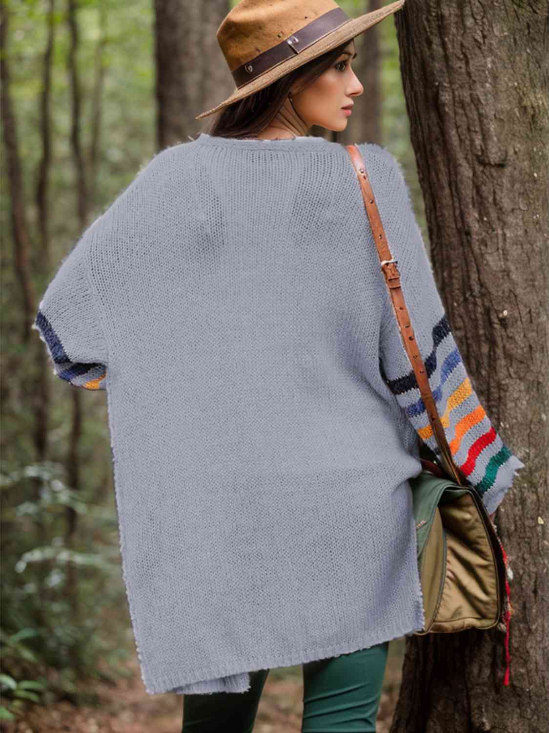 Maxct &Striped Open Front Long Sleeve Cardigan