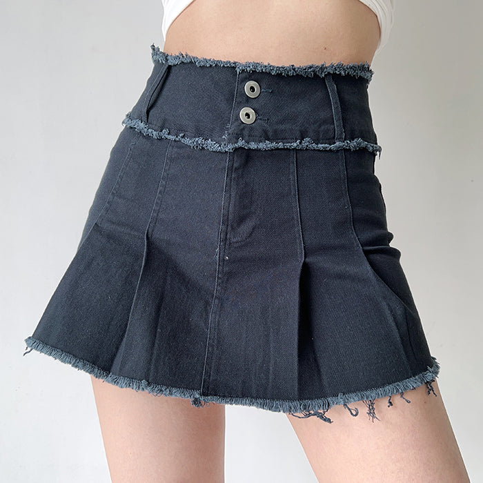Grunge Denim Pleated Skirt Maxct