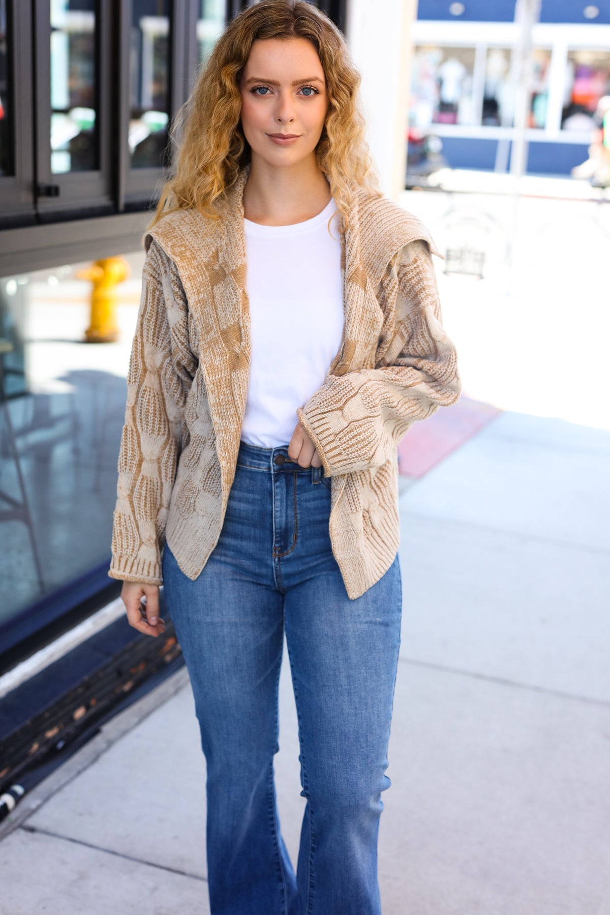 Maxct &Autumn Vibes Taupe Textured Cable Knit Collared Cardigan