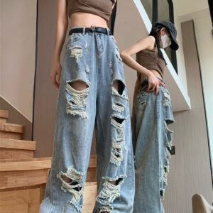 Frayed Detail High Waist Ripped Jeans Maxct