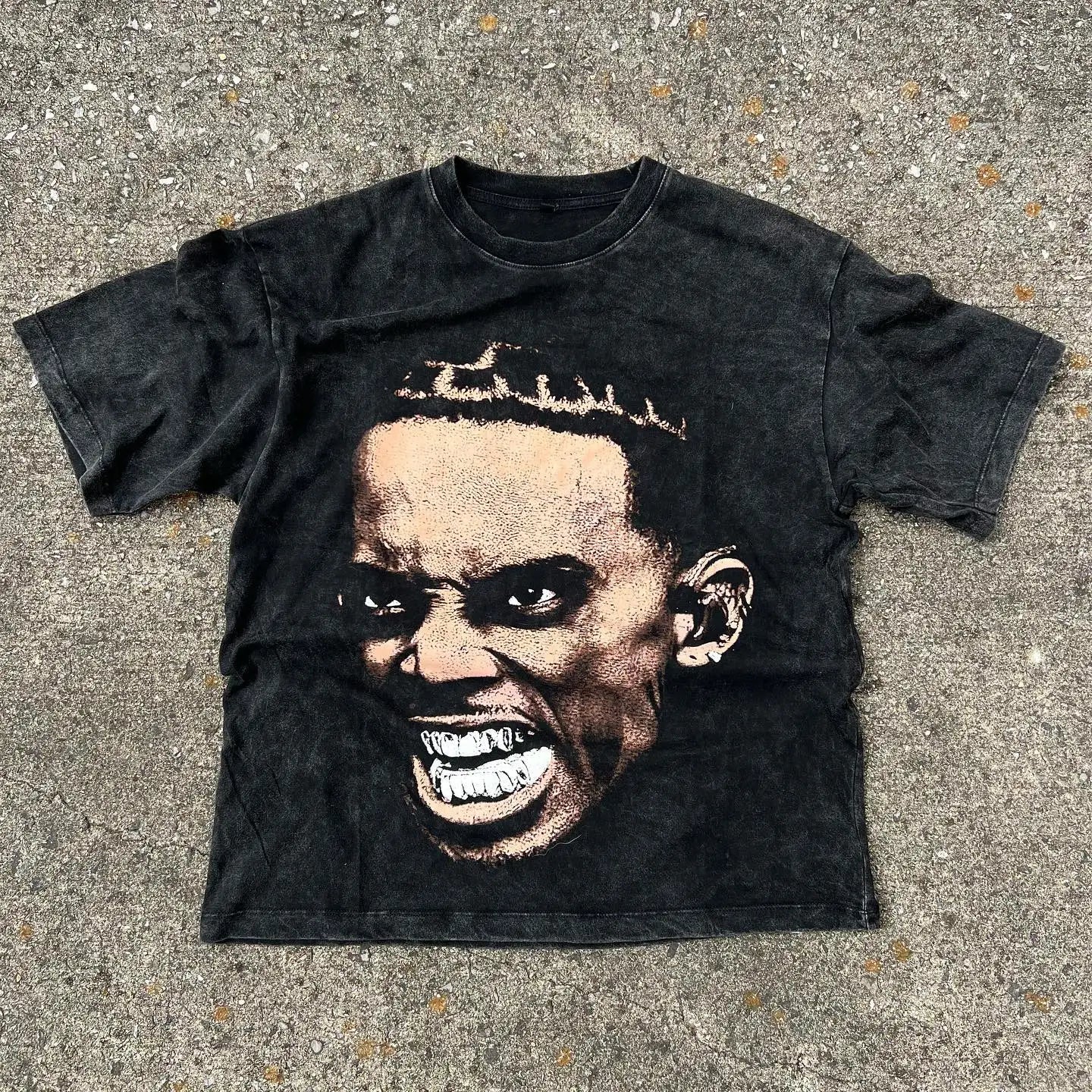 Maxct y2kGothic Street Hip Hop Harajuku Portrait Print Oversized T-Shirt Men's Fashion Loose Casual Harajuku White Belt Round Neck Top