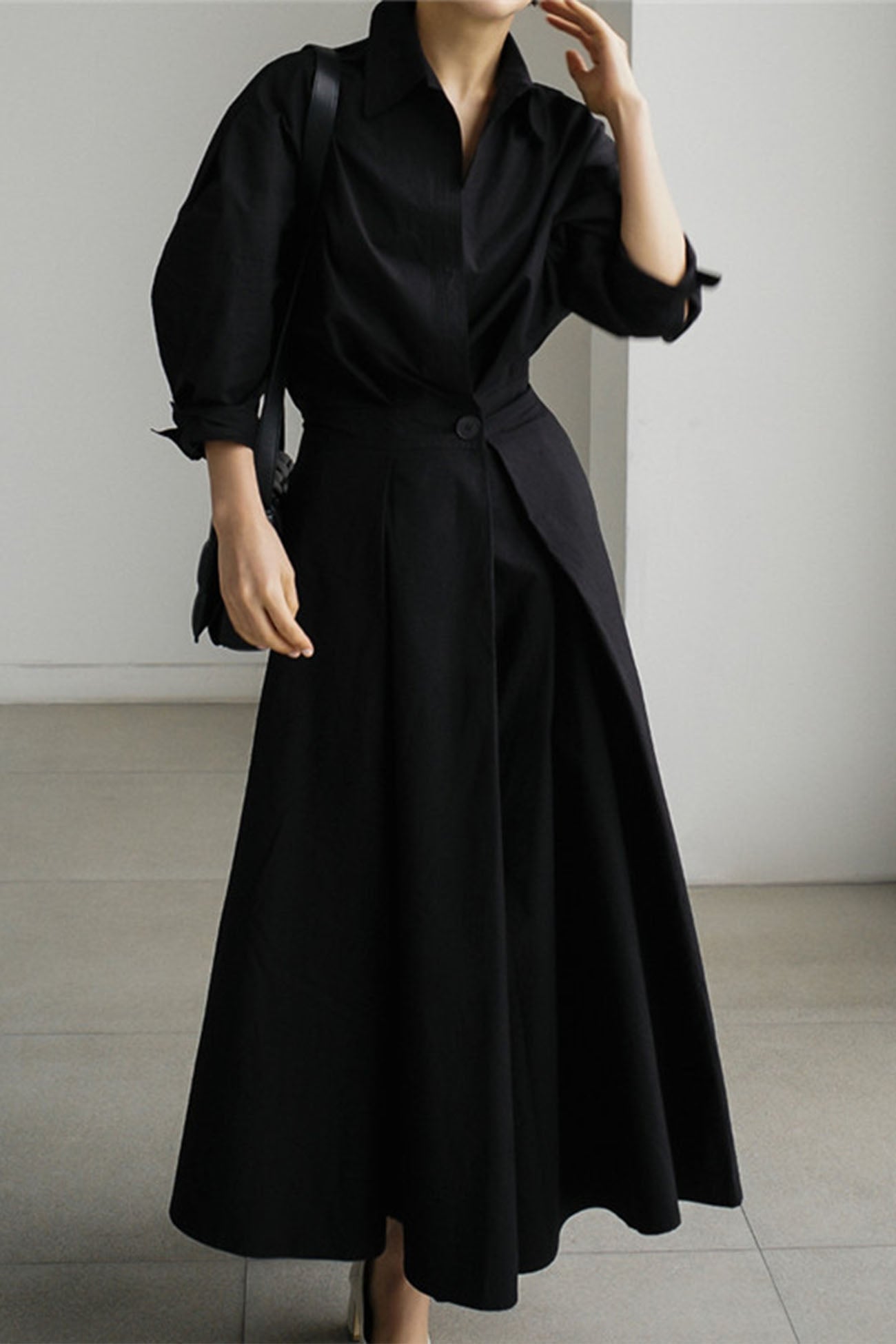 Maxct Cotton Long Sleeve A-Line Shirt Midi Dress