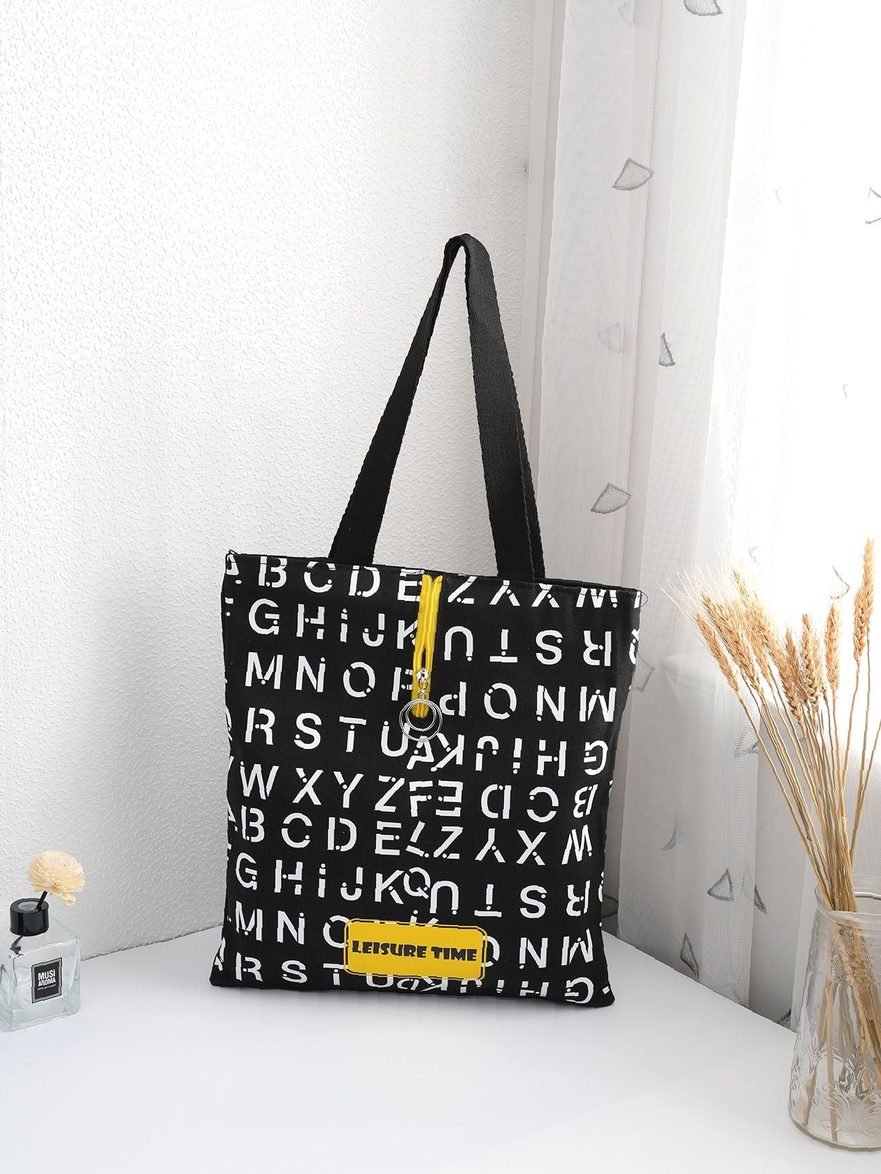 Maxct - Letter Graphic O-ring Zipper Front Shoulder Tote Bag  - Women Tote Bags