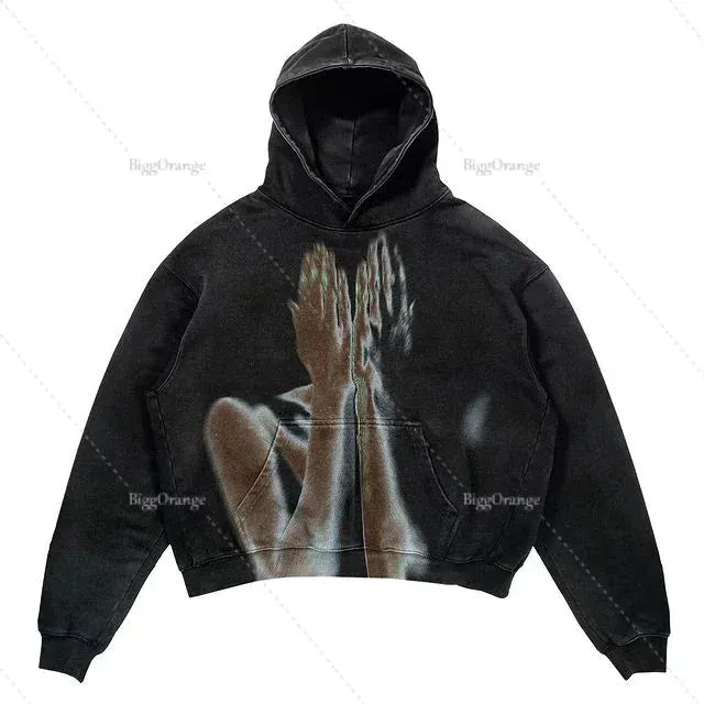 Maxct Y2k Punk Wind Skull Printed Cotton Hoodies Sweatshirt Couples Hip-hop Retro Street Loose Oversized Hoodies Harajuku Gothic Top