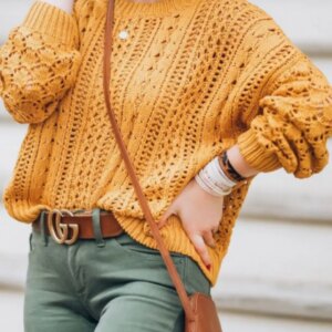 Maxct &Openwork Round Neck Drop Shoulder Sweater