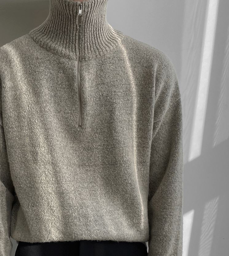 Maxct 5555 Knitted Half Turtleneck Collar Half Zip-Up Sweater